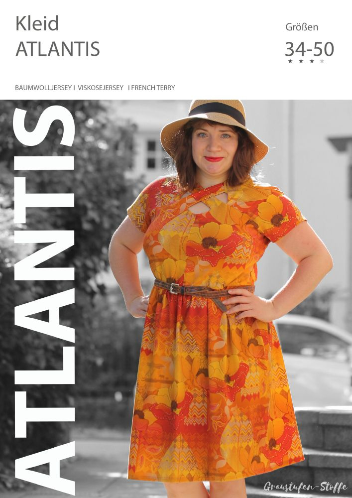 PDF-Schnittmuster: Kleid Atlantis, Damenkleid mit besonderen Ausschnitt  in den Gr. 34-50